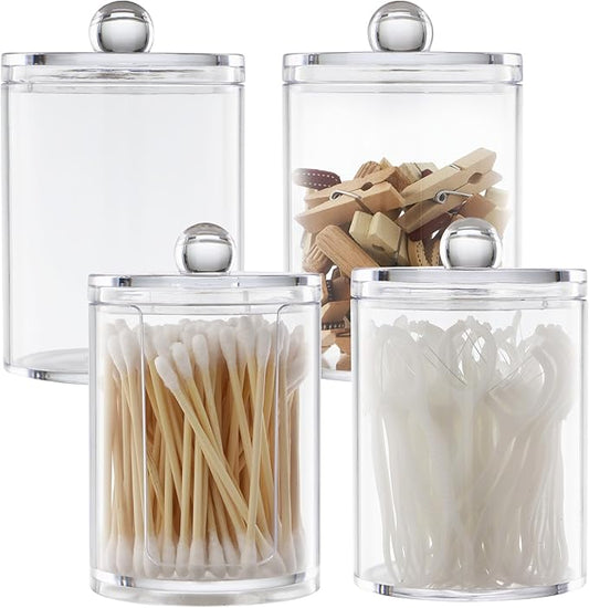 4 Pack Acrylic Dispenser for Cotton Swabs, Balls, Pads, Floss Picks -  Bathroom Essentials Decor, Vanity Makeup Storage